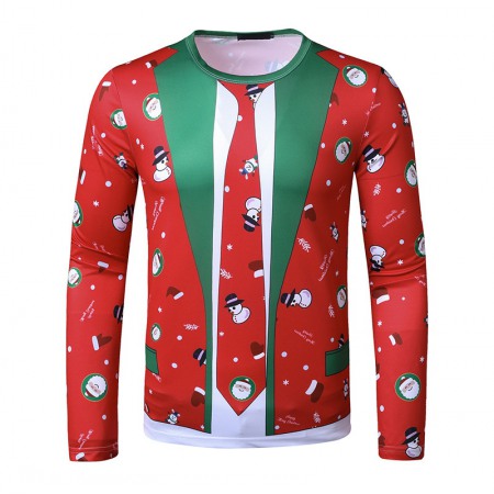 New 3D Personality Printing Fashion Men's Christmas Long-Sleeved T-Shirt